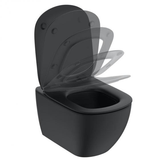 Ideal Standard Tesi coppia sanitari sospesi Vaso Acquablade e bidet sospeso e Sedile Slim Rallentato Nero opaco