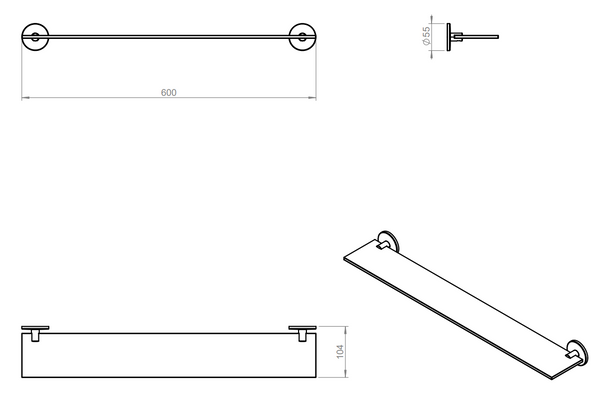 Cosmic duo round 2620145 mensola bagno 60 cm portaoggetti in vetro con supporti cromo