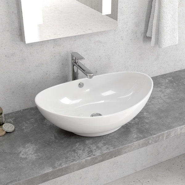 Lavabo 59x38,5 ovale Da Appoggio In Porcellana Bianca New Line O3