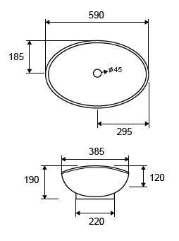 Ciotola 59x38,5 Da Appoggio In Porcellana Bianca New Line O3, vista laterale del profilo e della forma - Exagonshop