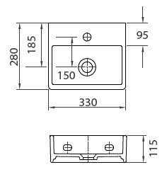 New Line B3 Lavabo lavamani 33x28 rettangolare Sospeso In Porcellana Bianca