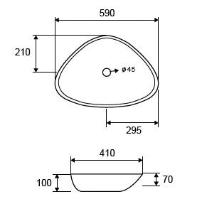 Lavabo 59x41 Da Appoggio Triangolare In Porcellana Bianco, vista laterale del profilo e della forma - Exagonshop