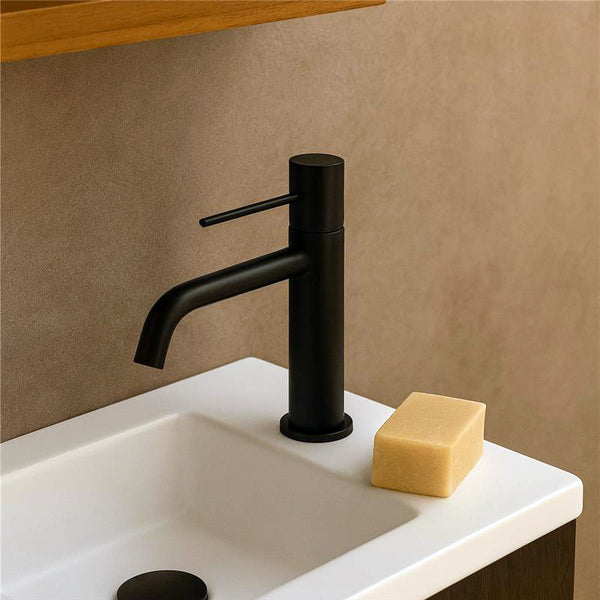 Rubinetto miscelatore per lavabo senza scarico in ottone nero opaco Memo