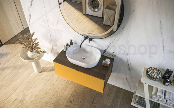 Mobile bagno Noce ocra 90x46 Sorrento un cassetto con lavabo da appoggio in ceramica