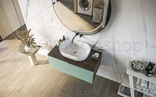 Mobile bagno Noce Salvia 90x46 Sorrento un cassetto con lavabo da appoggio in ceramica