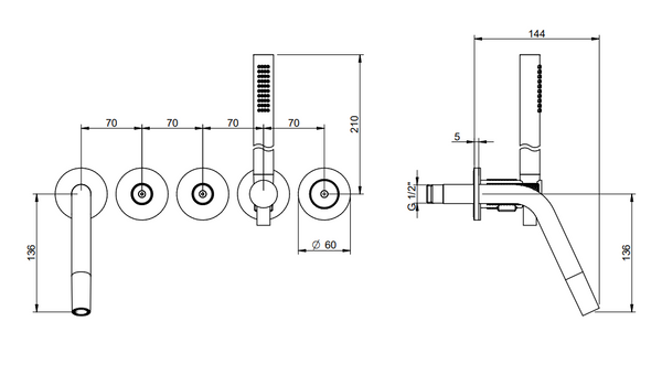 Treemme 5mm RWIT6005IS51 miscelatore vasca a muro monocomando senza parte incasso inox satinato