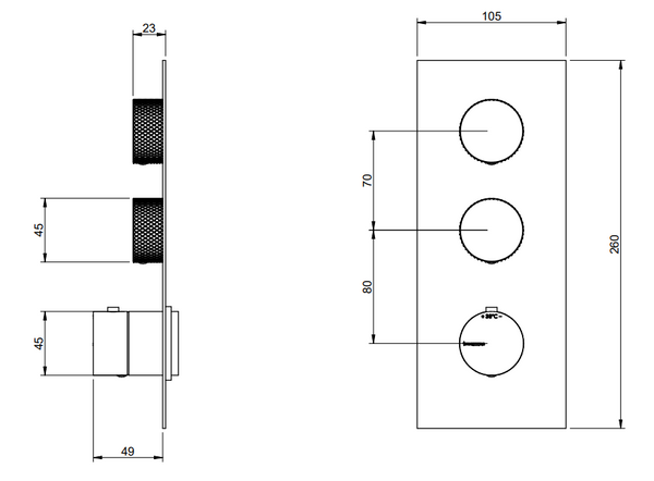 Treemme 22mm RWIT6086IS35 miscelatore doccia termostatico a muro 2 uscite senza parte incasso inox satinato