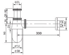 Sifone a bottiglia universale in ottone cromato New line SR2 Cromo Lucido, componenti inclusi smontati: corpo incasso...