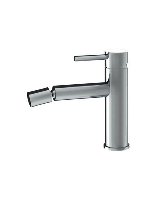 New line miscelatore per bidet in acciaio inox cromo Cromo Lucido, dettaglio ravvicinato della finitura e del marchio...