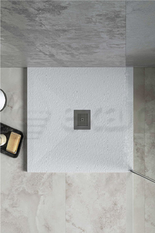 Desio Piatto Doccia 90x90 effetto pietra antibatterico in Solidstone Bianco