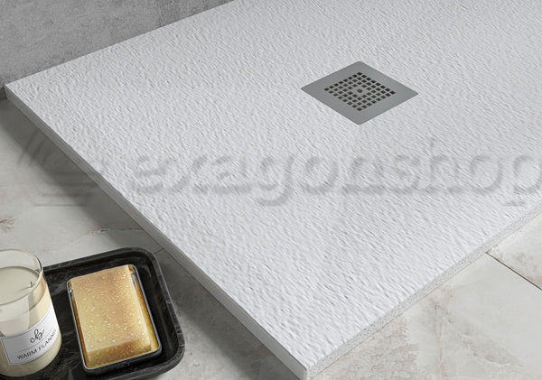Desio Piatto Doccia 80x180 effetto pietra antibatterico in Solidstone Bianco