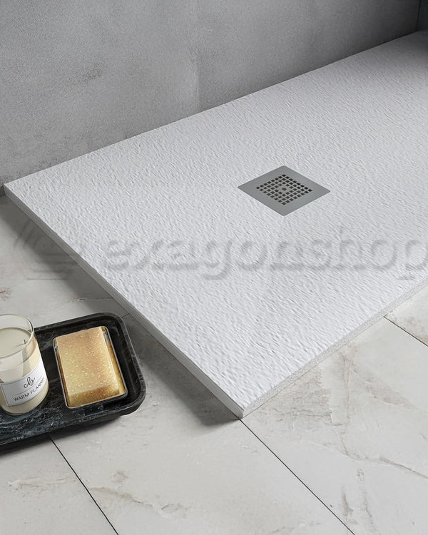 Piatto Doccia 70x100 Desio effetto pietra in Mineralmarmo Bianco