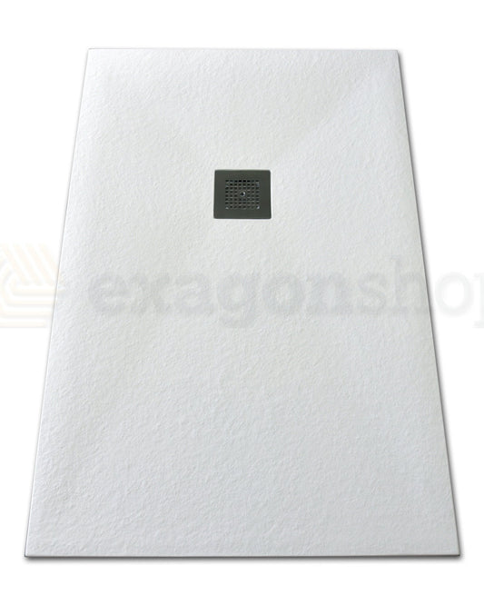 Piatto Doccia 70x110 Desio effetto pietra in Mineralmarmo ambientato in box doccia con pareti in vetro - Exagonshop