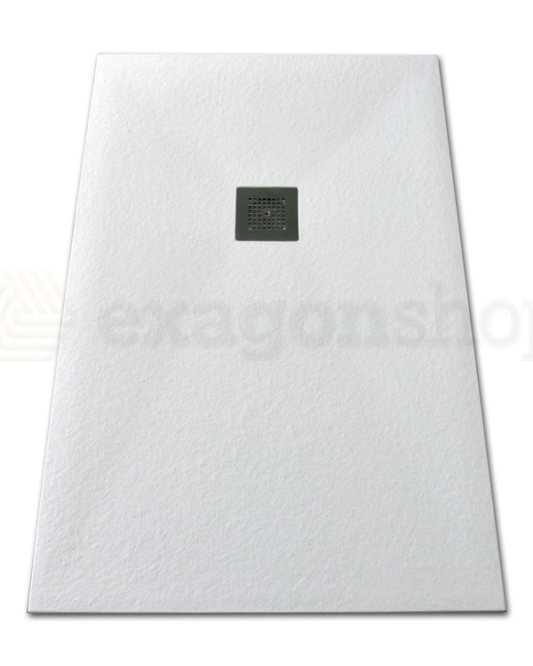 Piatto Doccia 70x110 Desio effetto pietra in Mineralmarmo ambientato in box doccia con pareti in vetro - Exagonshop