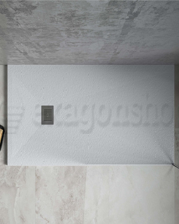 Piatto Doccia 80x180 Desio effetto pietra in Mineralmarmo visto dall'alto con superficie e piletta di scarico - Exagonshop