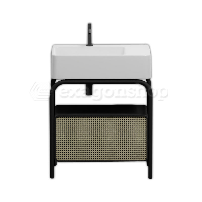 Ceramica Cielo Marcel 72x50 Mobile Bagno Nero Matt a Pavimento con cassetto In Frassino