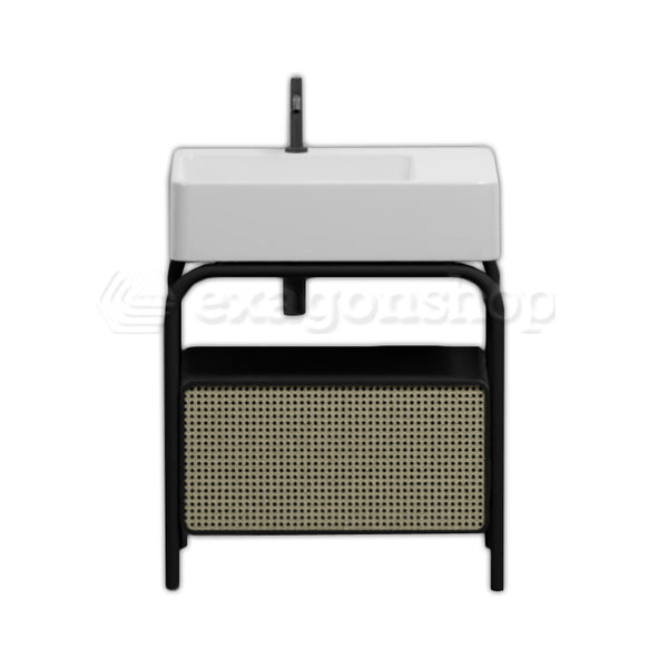Ceramica Cielo Marcel 72x50 Mobile Bagno Nero Matt a Pavimento con cassetto In Frassino