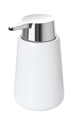 Dispenser sapone in ceramica bianco Sidney, vista laterale del profilo a muro - Exagonshop