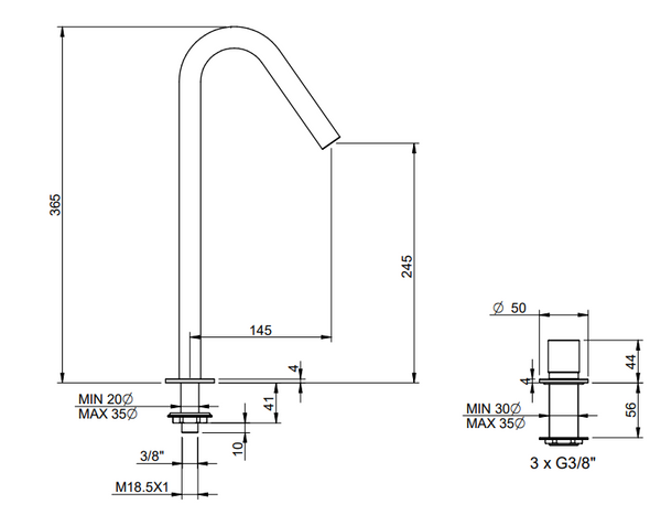 Treemme 22mm IT1133IS2HZZ miscelatore lavello cucina inox satinato