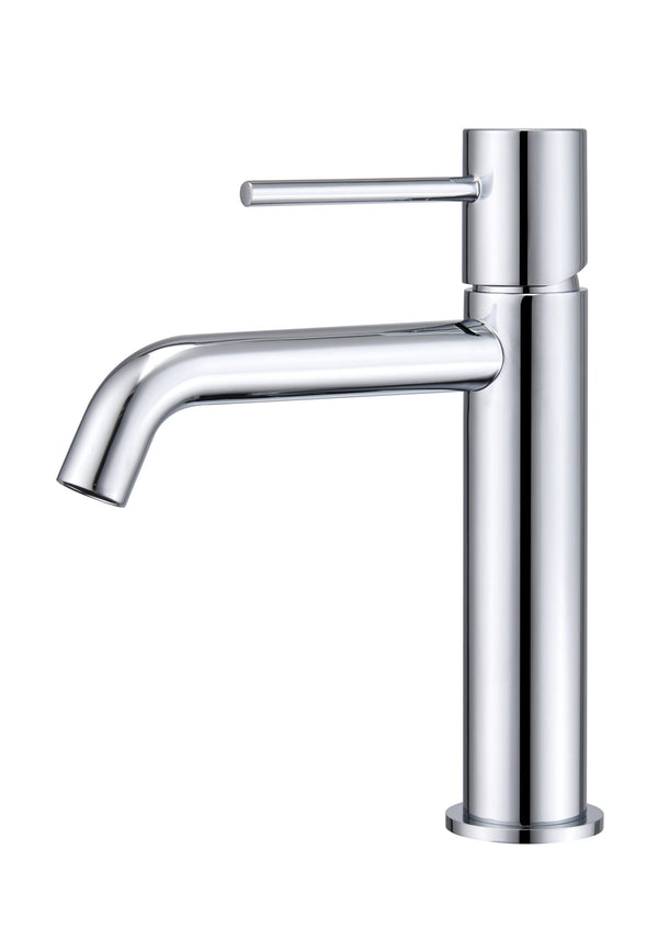 Rubinetto miscelatore lavabo senza scarico in ottone Cromo Lucido, vista frontale su sfondo bianco - Exagonshop