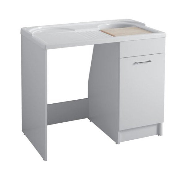 Colavene Duo mobile lavatoio 106x60 coprilavatrice con vasca destra e cesto portabiancheria bianco lucido