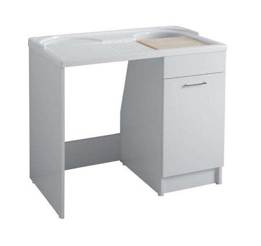Colavene Duo mobile lavatoio 106x60 coprilavatrice con vasca destra e cesto portabiancheria bianco lucido