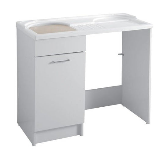 Colavene Duo mobile lavatoio 106x60 coprilavatrice con vasca sinistra e cesto portabiancheria bianco lucido