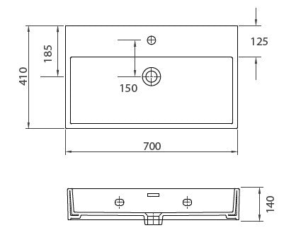 Lavabo 70x41 Da Appoggio In Porcellana Bianco New Line GU3, vista laterale del profilo e della forma - Exagonshop
