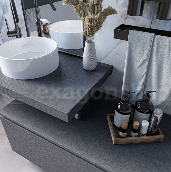 Mobile bagno grigio 90x50 Elsa top effetto cemento e lavabo tondo da appoggio