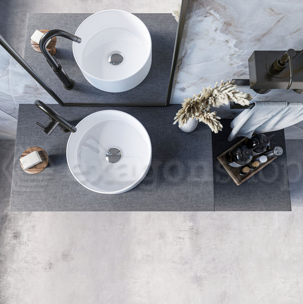 Mobile bagno grigio 90x50 Elsa top effetto cemento e lavabo tondo da appoggio