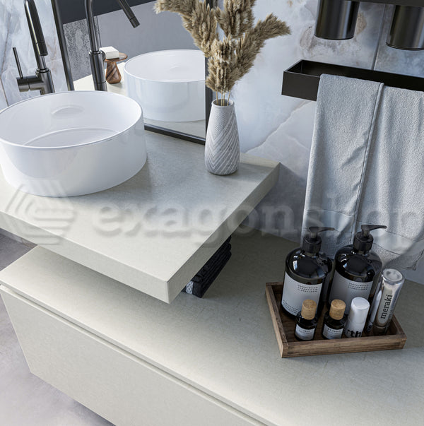 Mobile bagno grigio chiaro 90x50 Elsa con top effetto cemento e lavabo tondo da appoggio