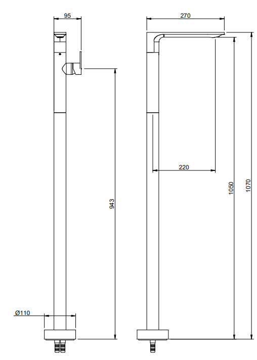 Treemme Ran miscelatore lavabo a pavimento senza parte incasso cromo RWIT2214CC01