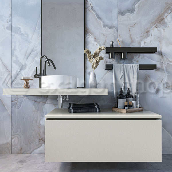 Mobile bagno grigio chiaro 90x50 Elsa con top effetto cemento e lavabo tondo da appoggio