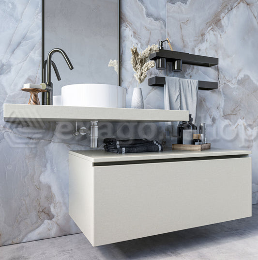 Mobile bagno grigio chiaro 90x50 Elsa con top e lavabo da, vista laterale della struttura sospesa - Exagonshop