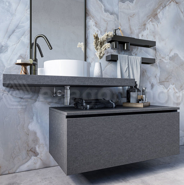 Mobile bagno grigio 90x50 Elsa top effetto cemento e lavabo tondo da appoggio