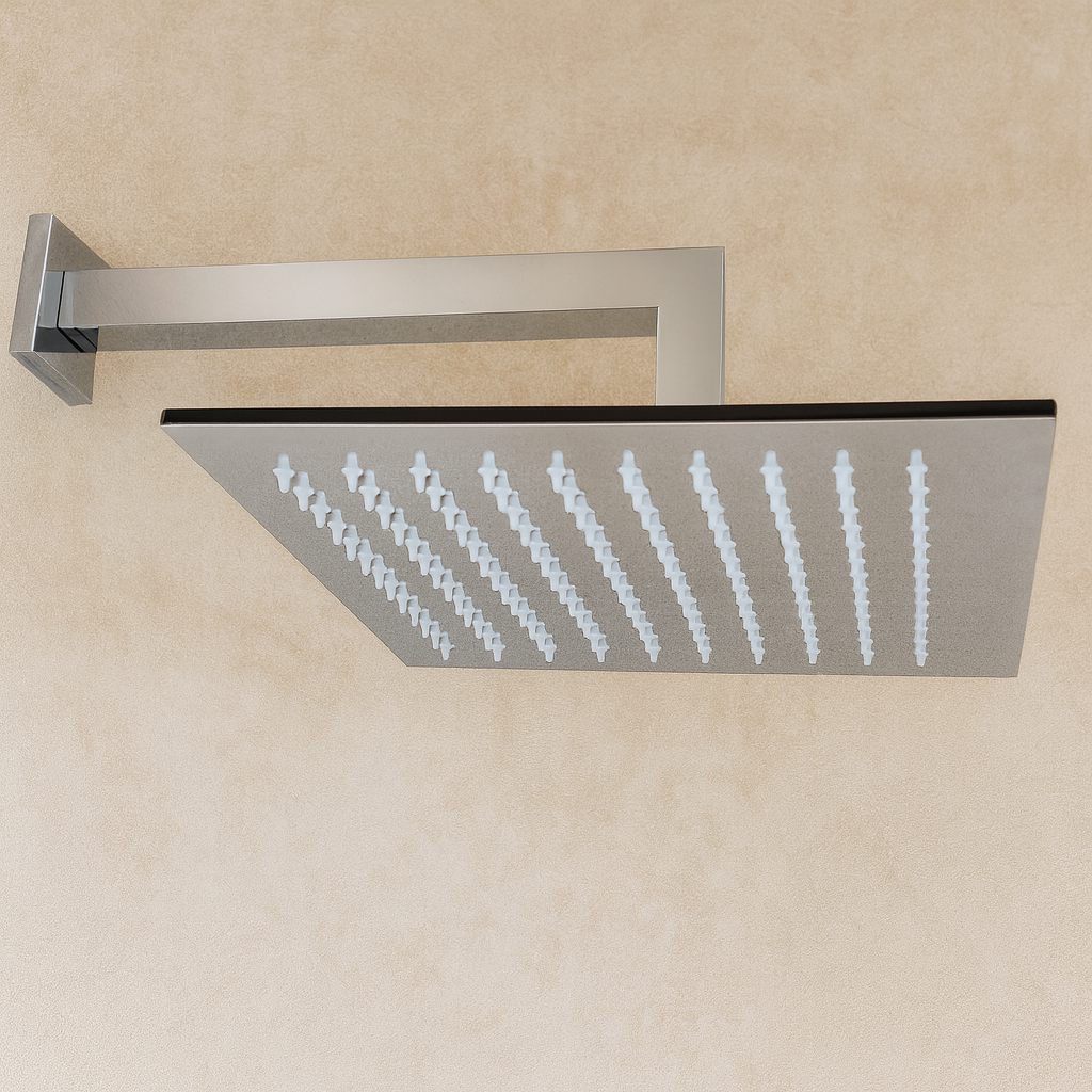Soffione Doccia 30x30 Quadro Slim con braccio 30 cm Acciaio Cromo Lucido