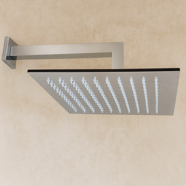 Soffione Doccia 30x30 Quadro con braccio 30 cm Acciaio Cromo Lucido