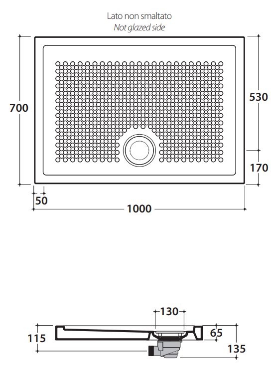 Globo Docciaviva DV101 Piatto Doccia 70x100 H.6,5 da appoggio o filo pavimento in ceramica Bianco Lucido