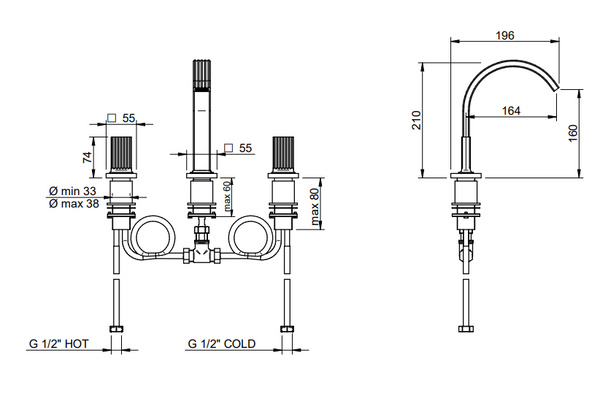 Treemme Kea IT7A27CCKOZZ batteria bidet in ottone cromo