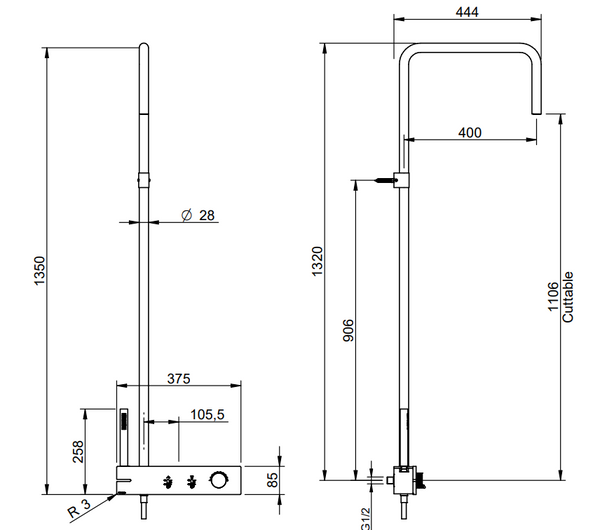 Treemme Watt IT2B60CCWAZZ colonna doccia 135 cm con miscelatore doccetta e soffione in ottone cromo