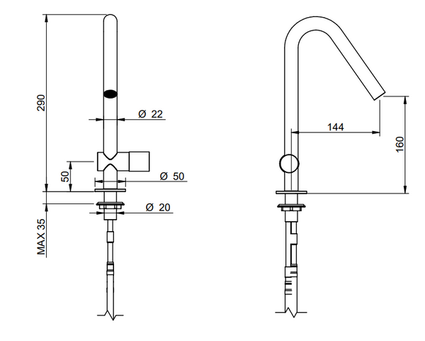 Treemme 22mm IT1111IS2HZZ miscelatore lavabo monocomando 160 inox satinato