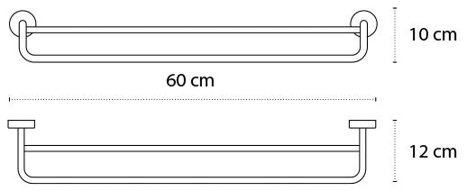 Portasciugamani 60 cm tondo doppio In Acciaio Inox Cromato Cromo Lucido, vista laterale del profilo a muro - Exagonshop