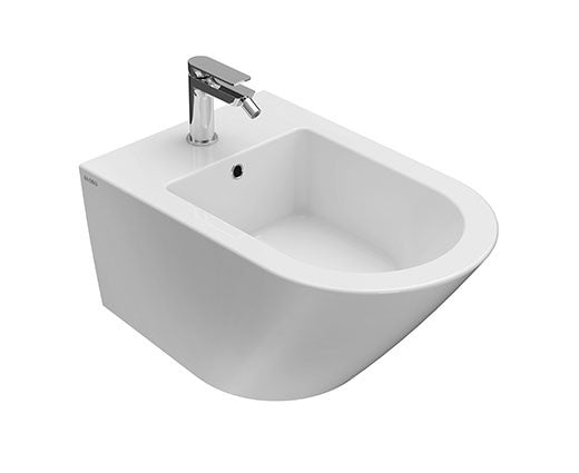 Coppia Sanitari Sospesi Vaso senza brida Bidet e Sedile rallentato Bianco Opaco Ceramica Globo Forty3