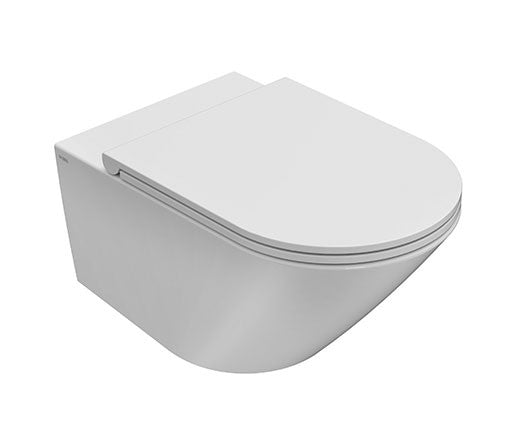 Coppia Sanitari Sospesi Vaso senza brida Bidet e Sedile rallentato Bianco Opaco Ceramica Globo Forty3