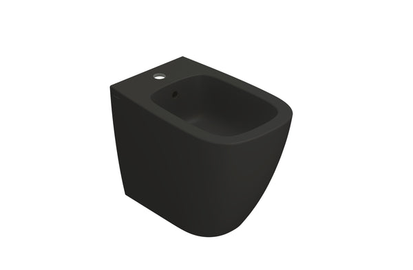Globo Genesis coppia sanitari a pavimento vaso senza brida con sedile rallentato e bidet a filo parete smoke