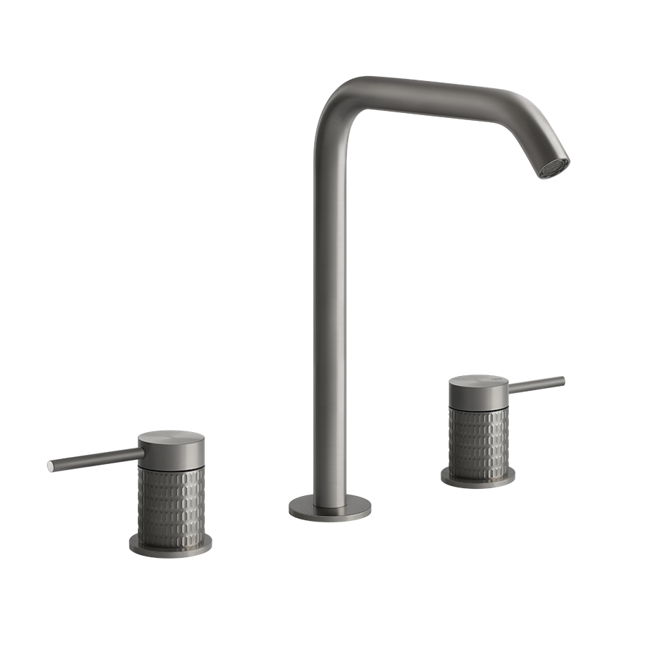 Gessi Meccanica Gruppo lavabo 3 fori con bocca senza scarico steel brushed