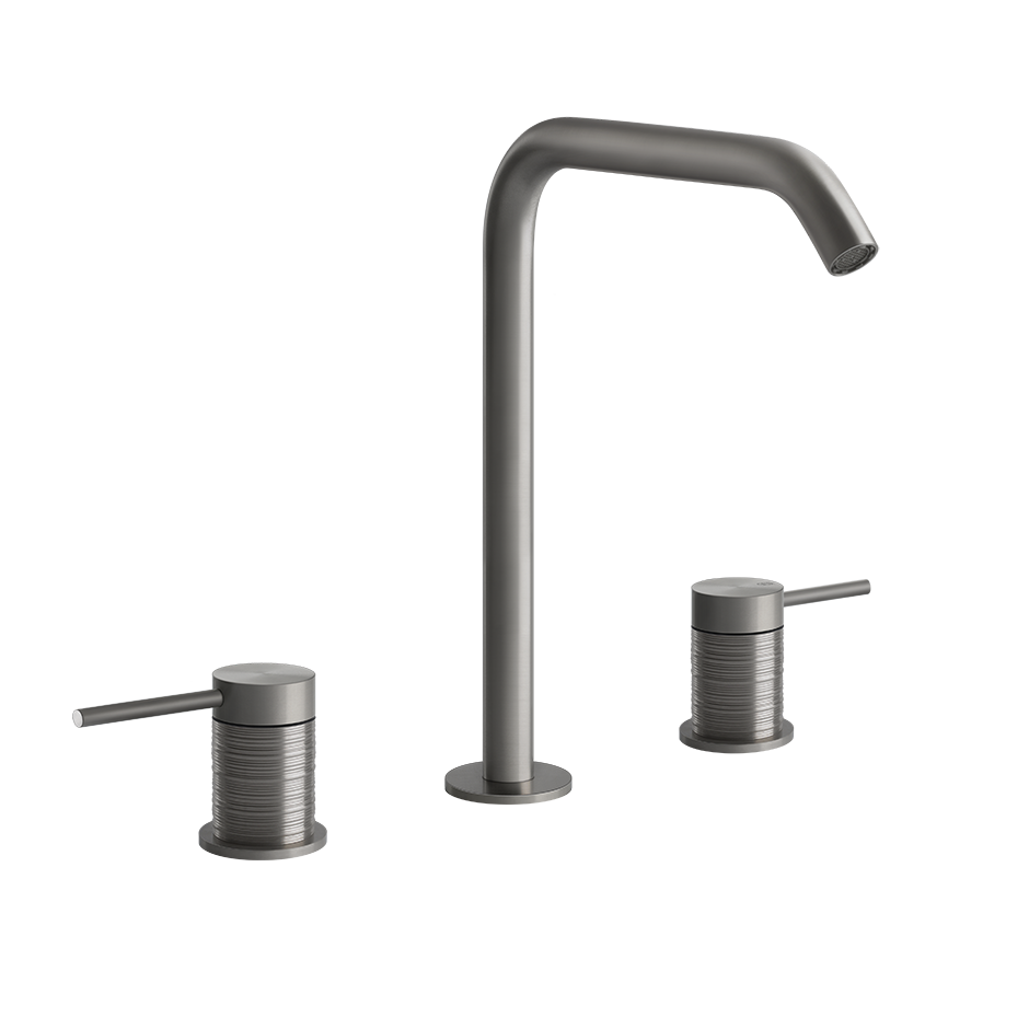 Gessi trame Gruppo lavabo 3 fori con bocca alta senza scarico steel brushed 54311
