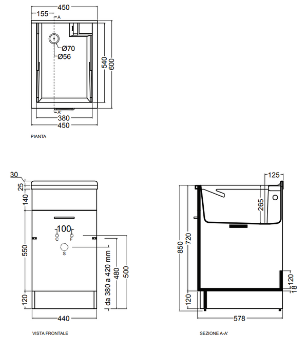 Colavene Swash mobile lavatoio 45x60 senza cesto con tavola lavapanni bianco lucido
