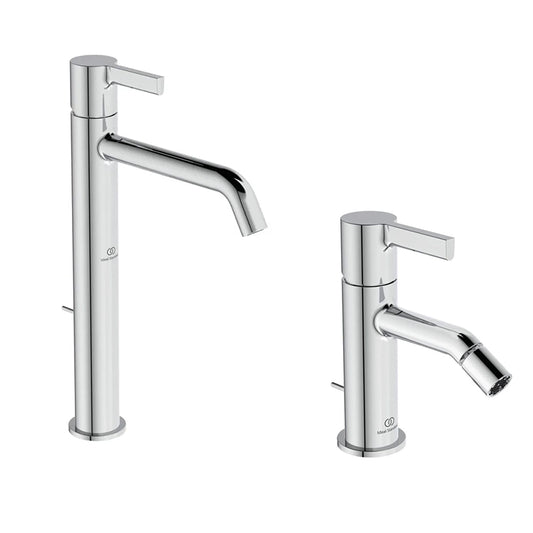 Ideal standard joy coppia miscelatori bidet e lavabo alto Cromo Lucido, vista frontale su sfondo bianco