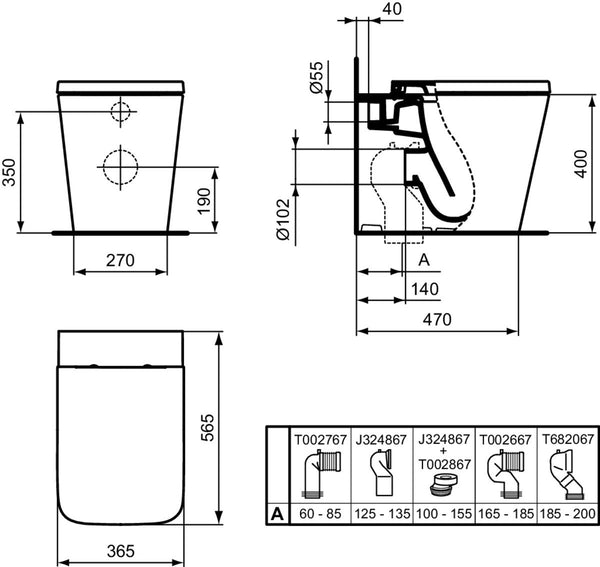 Ideal standard blend cube t368801 vaso a terra universale filo parete aquablade in ceramica bianco